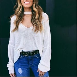 White Cropped Choker Sweater